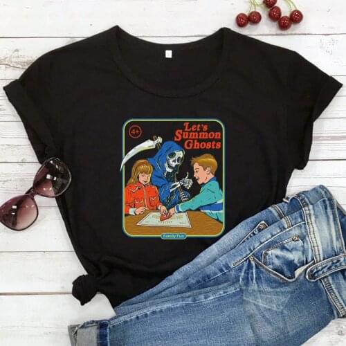 Lets Summon Ghosts Colored T-shirt Retro Women Halloween Costume Tshirt Funny Family Game Tee Shirt Top