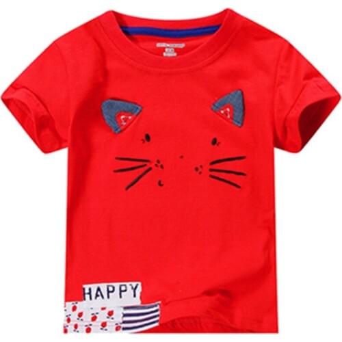 Cotton Printed Short Sleeve Baby Girls T shirt Summer Brand Round Neck Childrens Clothe Kkids Tops Tee 18mths-6yrs