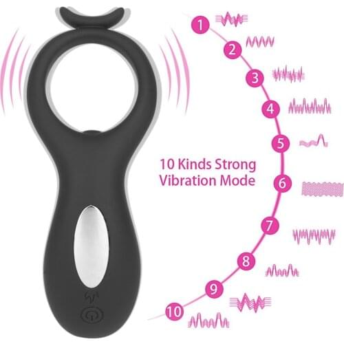 IKOKY Penis Ring Delay Ejaculation Vibrator Clitoris Stimulator Vibrating Cock Ring Sex Toys for Men Couple 10 Speed