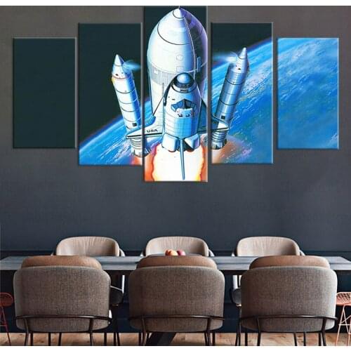 Canvas Paintings For Living Room Wall Art 5 Pieces Science Space Poster HD Prints Spaceship Rocket Pictures Home Decor Framework