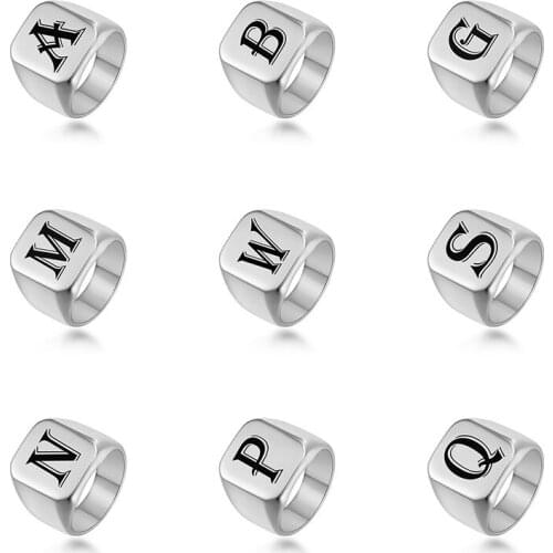 Engraved A-Z Initial Rings For Men Jewelry Stainless Steel Signet Ring Minimalism Alphabet Letter Anel Masculino Bijoux