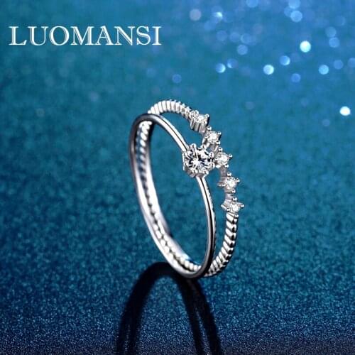 Luomansi 100% Moissanite Ring White Gold Finger for Girls S925 Sterling Silver Ring Fine Party Jewelry