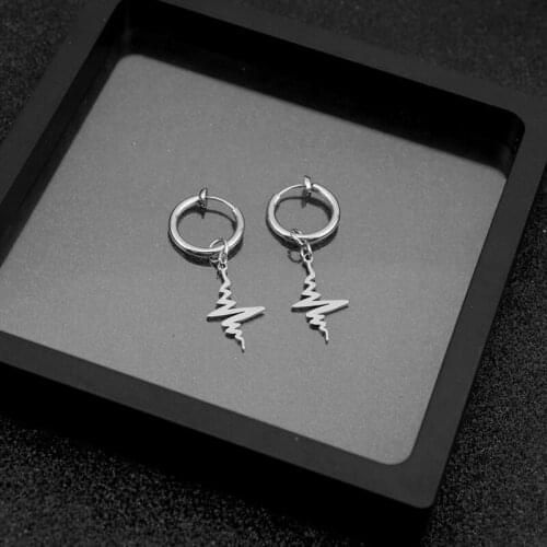 Fashion Simple Beckoning ECG Earring Stainless Steel Ear Clip with / Without Ear Hole Womens Accessories Love Jewelry