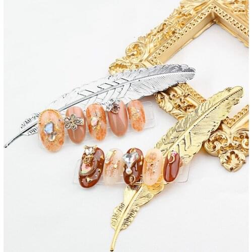 Nail Art Props Shoot Rose Gold Silver Nail Tip Holder Metal Feather Leaf Color Card Decor Manicure Salon DIY Nail Showing Shelf