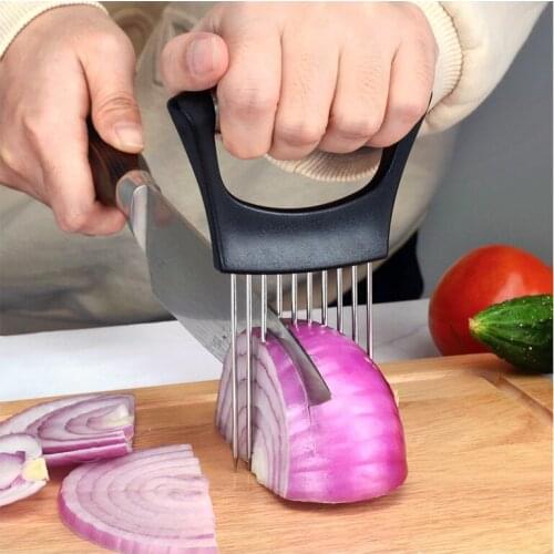 Stainless Steel Onion Needle Onion Fork Vegetables Fruit Slicer Tomato Cutter Cutting Safe Aid Holder Cutting Aids Fruit and Veg