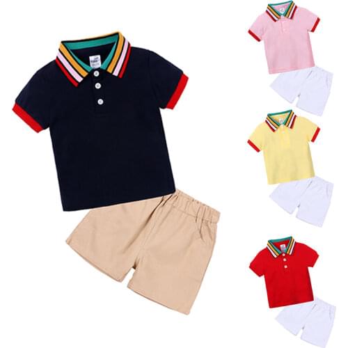 2021 Summer New Boy Clothes Suit Short-sleeved Polo Shirt Shorts 2 Piece Set Childrens Clothes Gentleman Casual Fashion 6M - 6Y