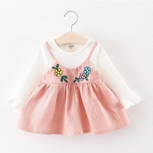 2019 spring Baby girls new dress clothing Kids girls cute long sleeve embroidery floral patchwork cotton Dress 1-2 Years