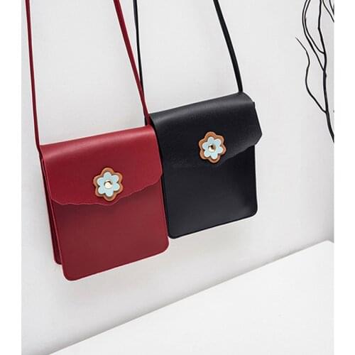 Flowers Appliques Flat Bag Women Shoulder Bag Small Phone Bag Purses Wallet Single Strap Crossbody Bags For Women Bags Leather