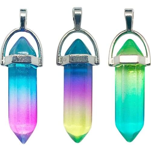 Bohemian Crystal Pendants for Women Girls Multi Color Geometric Natural Stone Charms for Jewelry Making Opal Crystal Pendant