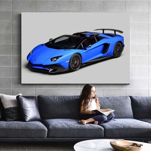 Supercar Aventador Blue Convertible Sport Car Posters and Prints Canvas Wall Art Wooden DIY Framed Painting For Home Decor