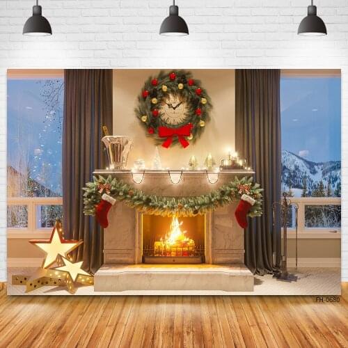 Christmas Backdrops For Newborn Baby Portrait Party Photography Gift Fireplace Winter Snow Candle Light Photo Studio Backgrounds
