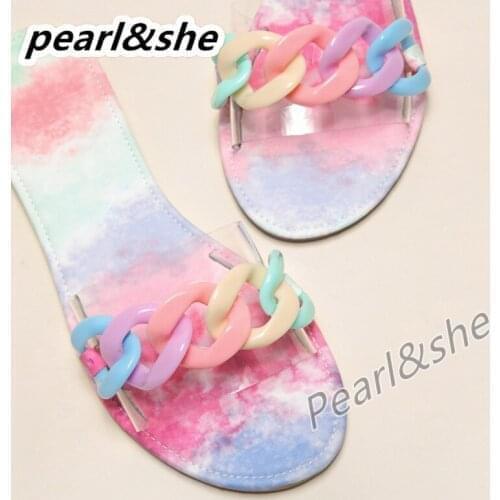 Womens Shoes Flat Slippers Summer New Womens Sandals Sexy PVC Chain Sandals Ladies Flip Flops Casual Beach Slippers
