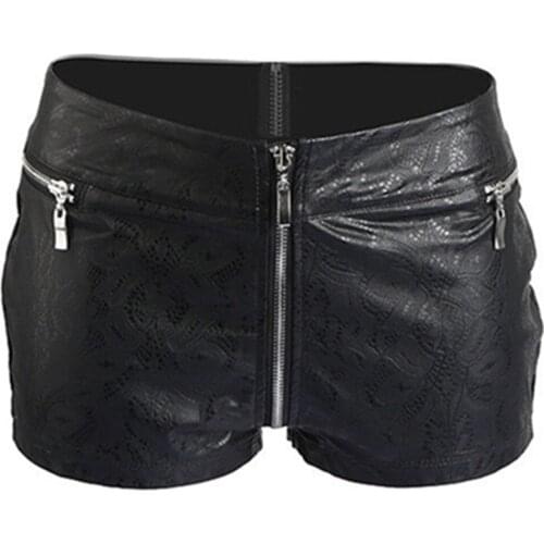 Sexy Faux Leather Hot Shorts Boxer Low Rise Waist Micro MINI Shorts With Zippered Open Crotch Shorts Dancing Night Culb Wear