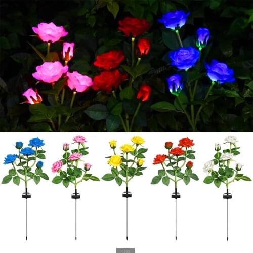 Solar Rose Sunflower Lily Flower Simulation Flower LED Light Rechargeable Garden Plug-in Light Outdoor Garden Waterproof Light
