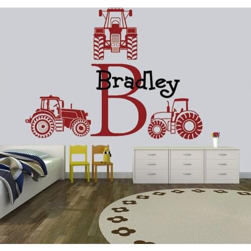Tractor Wall sticker Custom name Monogram Decals Farm Tractor Name Boy Room decoration Nursery Tractor Boy Bedroom Decal HY879