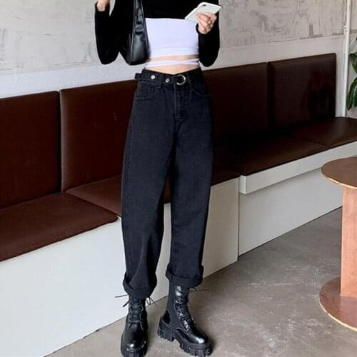 Vintage Quality Fall Harajuku Straight Pants Woman Jeans High Waist Clothes Wide Leg Denim Clothing Blue Streetwear