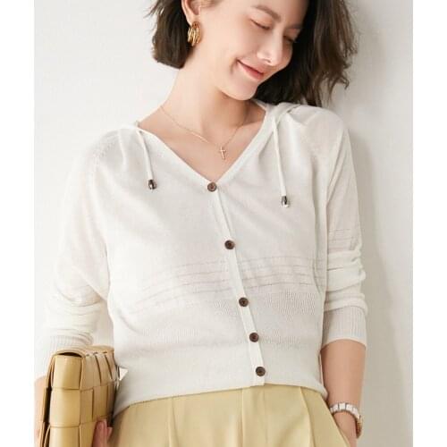 Hooded ice silk knitted cardigan womens summer 2021 new style outer thin coat small shawl coat sun protection clothing