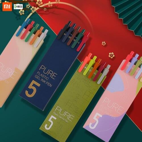 5pcs/box Kaco Retractable Gel Pens Morandi/Rural Color Pens Extra Fine 0.5mm Kawaii Pen for Student Office Writing Supplies