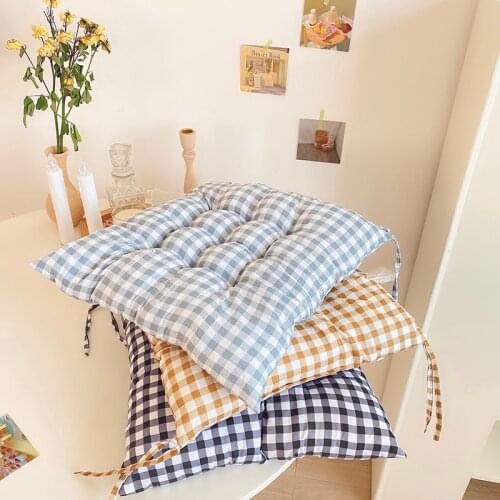 Japanese soft cute girl pink lattice cushion student dormitory office chair cushion in winter thickened soft cushion