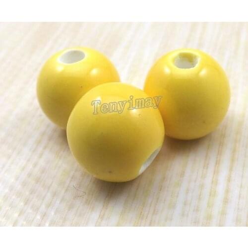 Yellow 10mm Ceramic Loose Beads For DIY 100pcs/lot Free Shipping