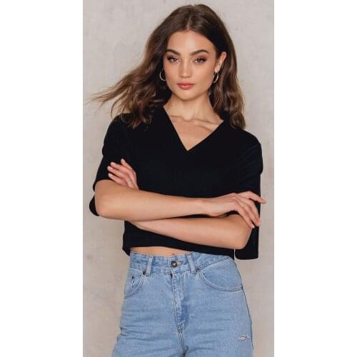 Woman clothes t shirt New Solid Color V-neck Halter Strap Short Sleeve Top T-Shirt