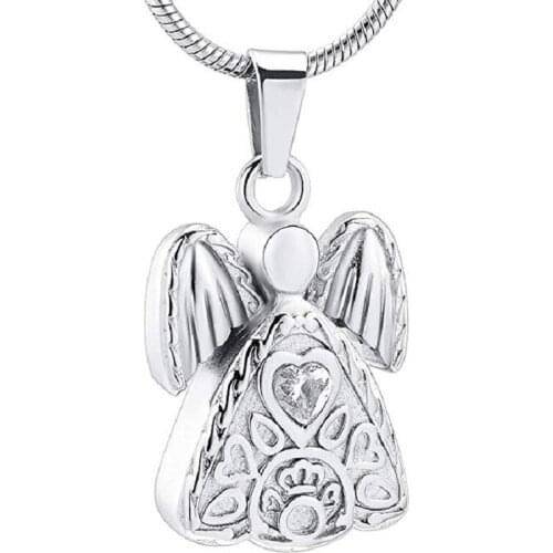 Stainless Steel Memorial Urn Jewelry Ashes Holder Keepsake Pendant Guardian angel Cremation Necklace For Women