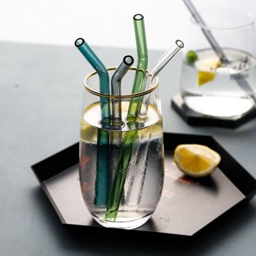 1Pc Glass Straw Drinking 180mm*8mm Reusable Elbow Straws Glass Eco Friendly Heat Resistant Glass Straws for Smoothies Cocktails