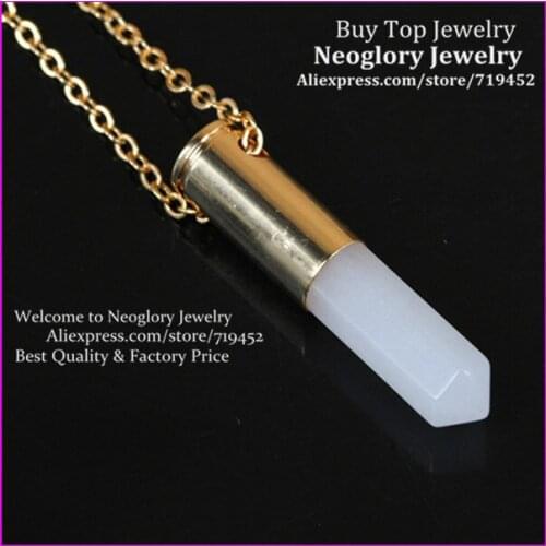 10pcs Nature Hexagon White Top Gems Point Bullet Pendant Metal Color Casing Necklace Drusy Quartz Druzy Pendant Necklace