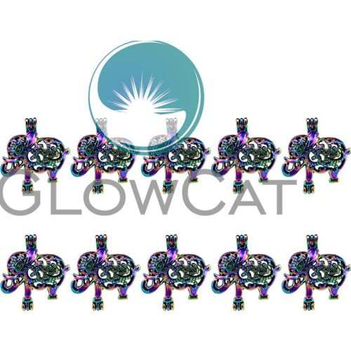 10x C21 Colorful Elephant Beads Cage Jewelry Making Perfume Essential Oil Diffuser Pearl Cage Locket Pendant