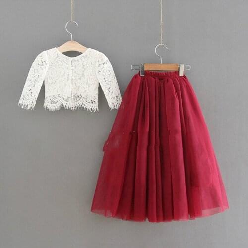 2019 Summer New Childrens Wear Girl Lace Top Skirt 2 Pieces Set Kids Lace Shirt Tutu Skirt Princess Skirt Two-piece Suits