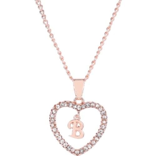26 English Letter Heart Necklace For Women Necklaces & Pendants Jewelry New Rose Gold Heart Pendant Necklace A B C D E F G H I J