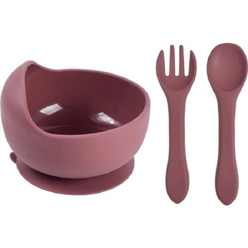 3Pcs Sucton Baby bowl spoon Fork silicone tableware children handle silicone Suction bowl Kids Silicone Bowl Lunch Feeding Bowl