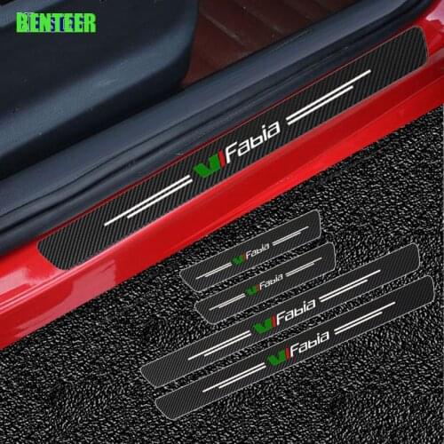 4pcs Carbon fiber car door protection sticker for Skoda Fabia