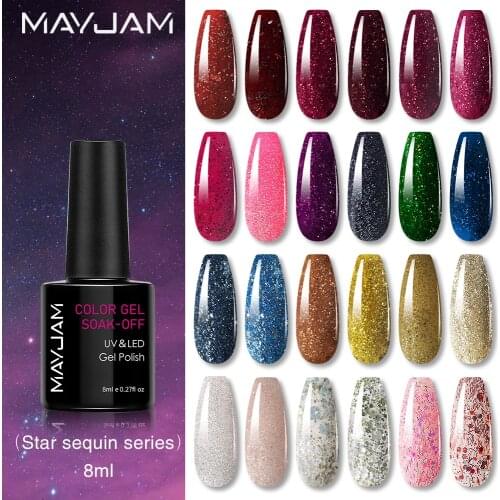 8ml MAYJAM Shinning Gel Nail Polish UV LED Poly Painting Gel Nail Art Design Base Top Coat Shinning Glitter Nail Gel Varnishes