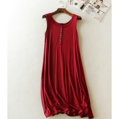 Burgundy Modal Nightgown Women Loungewear Summer Sleeveless Sleep Dress Casual Sleepwear Female Nightdress Home Clothes