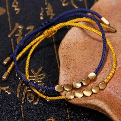 Handmade Tibetan Copper Bead Bracelet Woven Rope Adjustable Jewelry Metal Unisex Bracelet Bangle for Women and Men Jewelry Gift