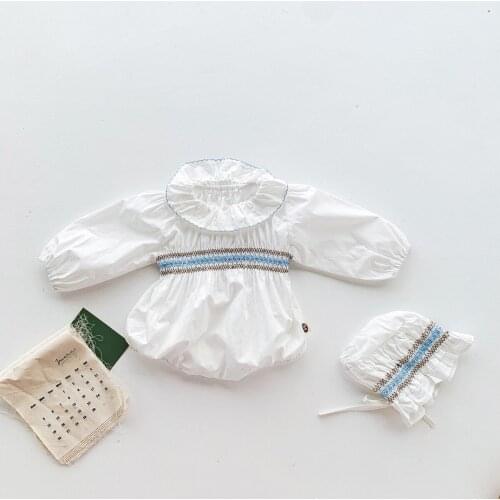 Baby Long Sleeve Romper White Color Cotton With Hat Triangle Pack Fart Girls Clothing Children Clothes And Accessories