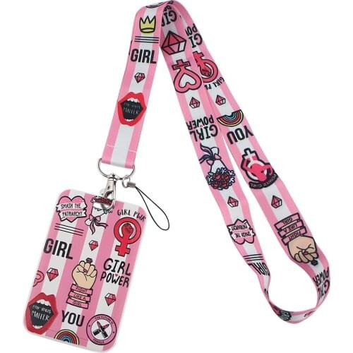 ER594 Pink Girl Power Feminist Neck Strap Lanyard For Keys ID Card Phone Straps Badge Holder DIY Hang Rope Lariat Lanyard