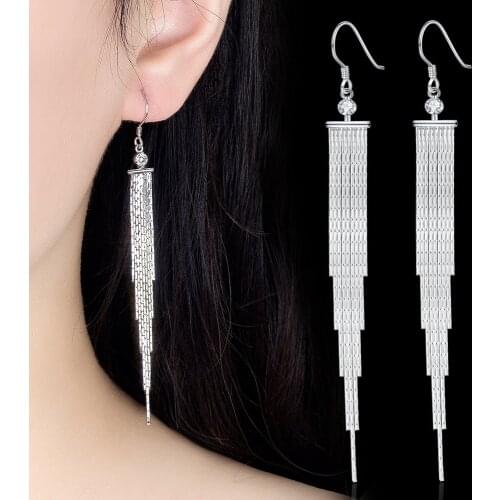 Fanqieliu Multy-Layer Tassels Crystal Long 925 Sterling Silver Drop Earrings For Women FQL21274