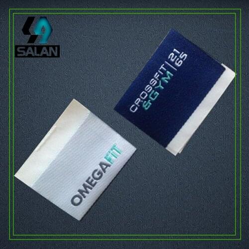 Customized center fold clothing labels custom fabricdamask woven garment labels for clothes sewing embroidered tags logos tags