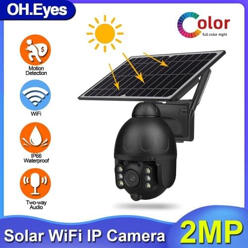 2MP WiFi Solar Battery PTZ IP Security Camera Outdoor Waterproof Two Way Audio Wireless CCTV Video Surveillance Dome Camera