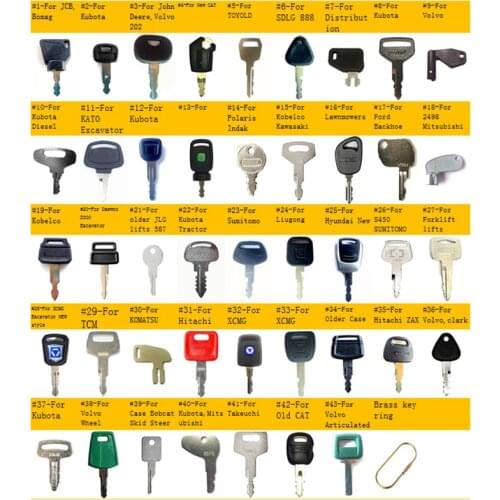 43pc Heavy Equipment Construction Ignition Keys for Komatsu,Terex,Linde,Bobcat,Kubota,Caterpillar,Gehl,Kobelco,Kawasaki