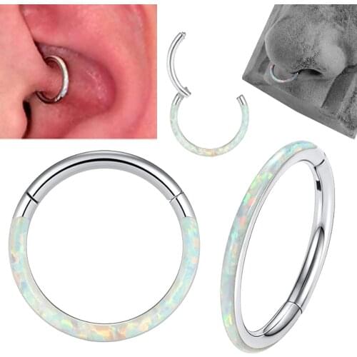 1PC Opal Cartilage Earring 316L Surgical Steel Fire Opal Septum Clicker Nose Ring Hoop Segment Ring Daith Ring Piercing Jewelry