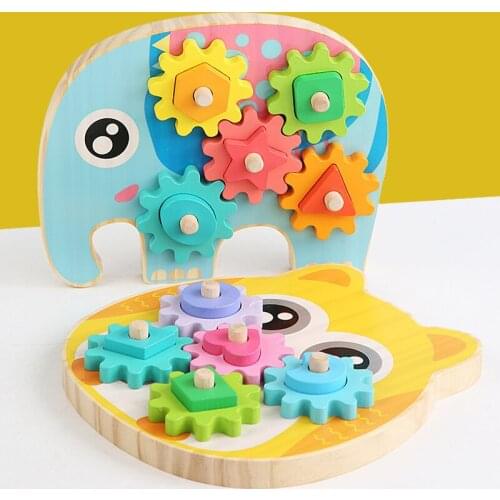 Geometric Shape Matching And Inserting Building Blocks Wooden Gear Sleeve Column Assembly Toys Children Education Cognitive Toys