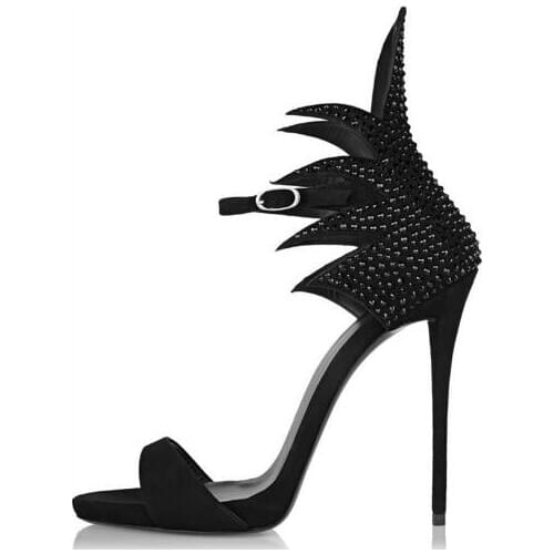 Summer Beige Black Rhinestone Wing Bling Bling Thin Heel Woman Sandals One Straps Ankle Wrap High Heel Sandals Dress Shoes