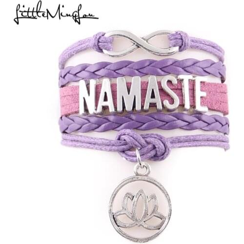 Little MingLou Infinity love Gesture manner Namaste Bracelet lotus charm leather wrap men bracelets & bangles for women jewelry