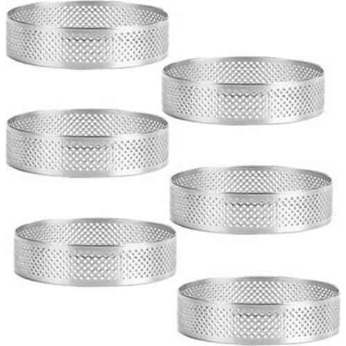6 Pcs Mini Tart Ring Stainless Steel Tartlet Mold Circle Cutter Pie Ring Heat-Resistant Perforated Cake Mousse Molds