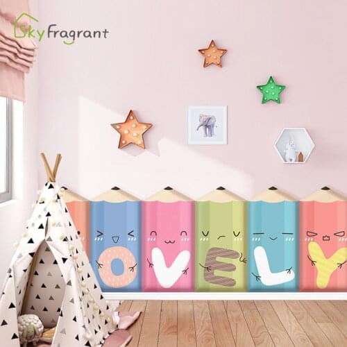 Cartoon Pencil 3D Anti-collision Soft Wall Stickers For Kids Rooms Bedroom Decor Warm Wall Decoration Home Wall Skirting Sticker