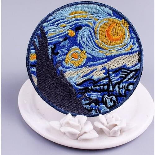 Pulaqi Sky Painting Patch For Clothing UFO Space Embroidery Patches For Clothes Iron On Patches Appliques Stripes On Clothes DIY