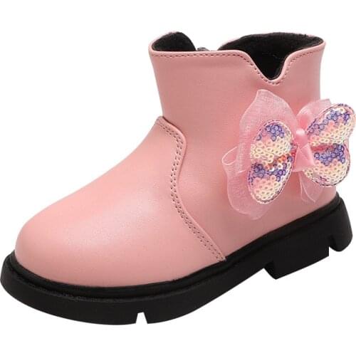 2020New Autumn Winter Plush Girl Boots Fashion Childrens Martin Boots Kids Princess Shoes For Winter Black Pink 1 2 3 4 5 6 7